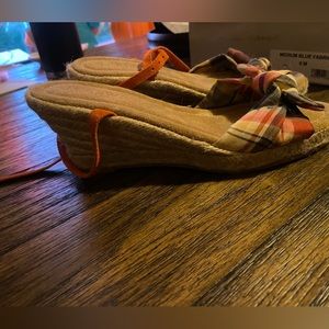 J crew plaid sandals with mini wedge